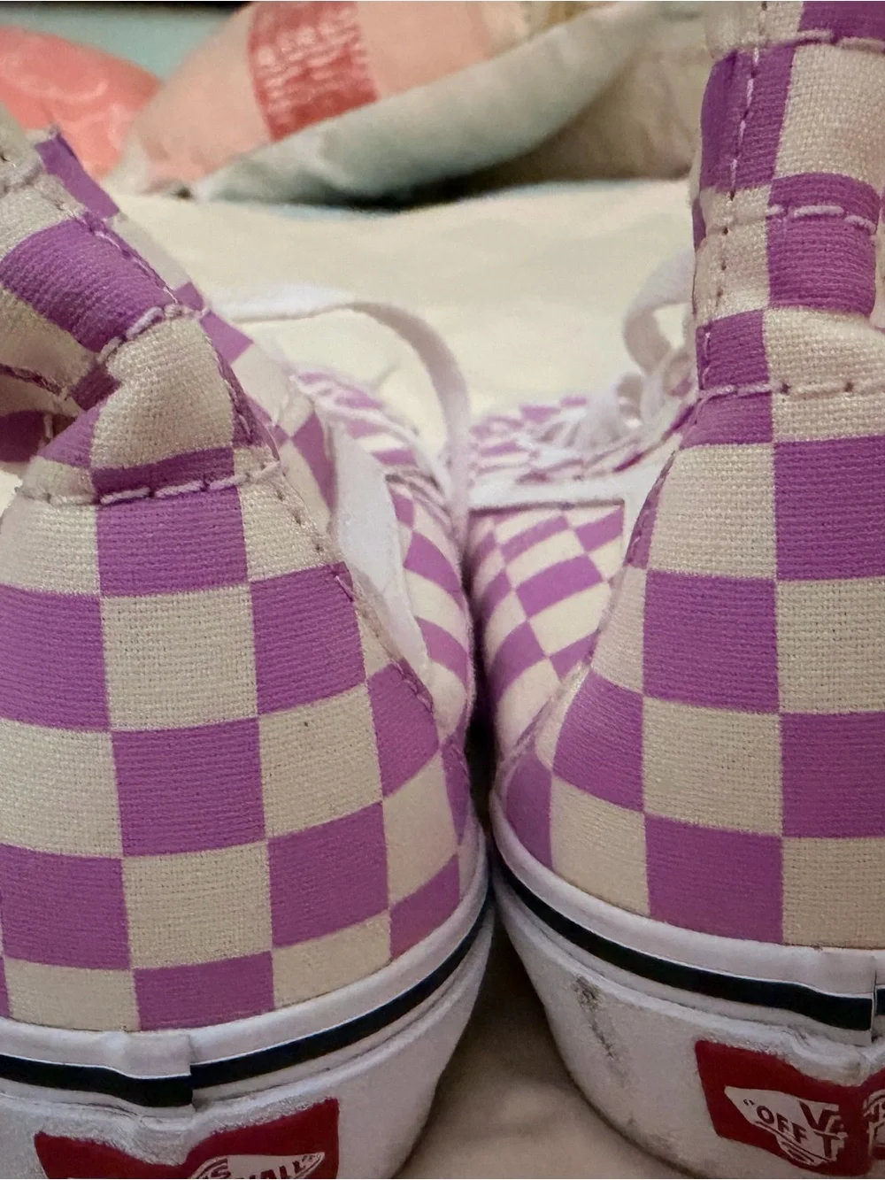 Van’s Lilac and White Checkered Lace-Up High-Top Sneakers (Sample) - Picture 4 of 8
